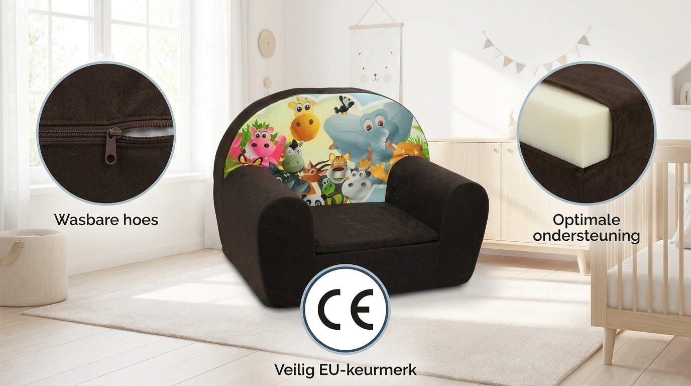 Luxe kinderstoel - kinderfauteuil - sofa - 60 x 45 - bruin - Madagaskar
