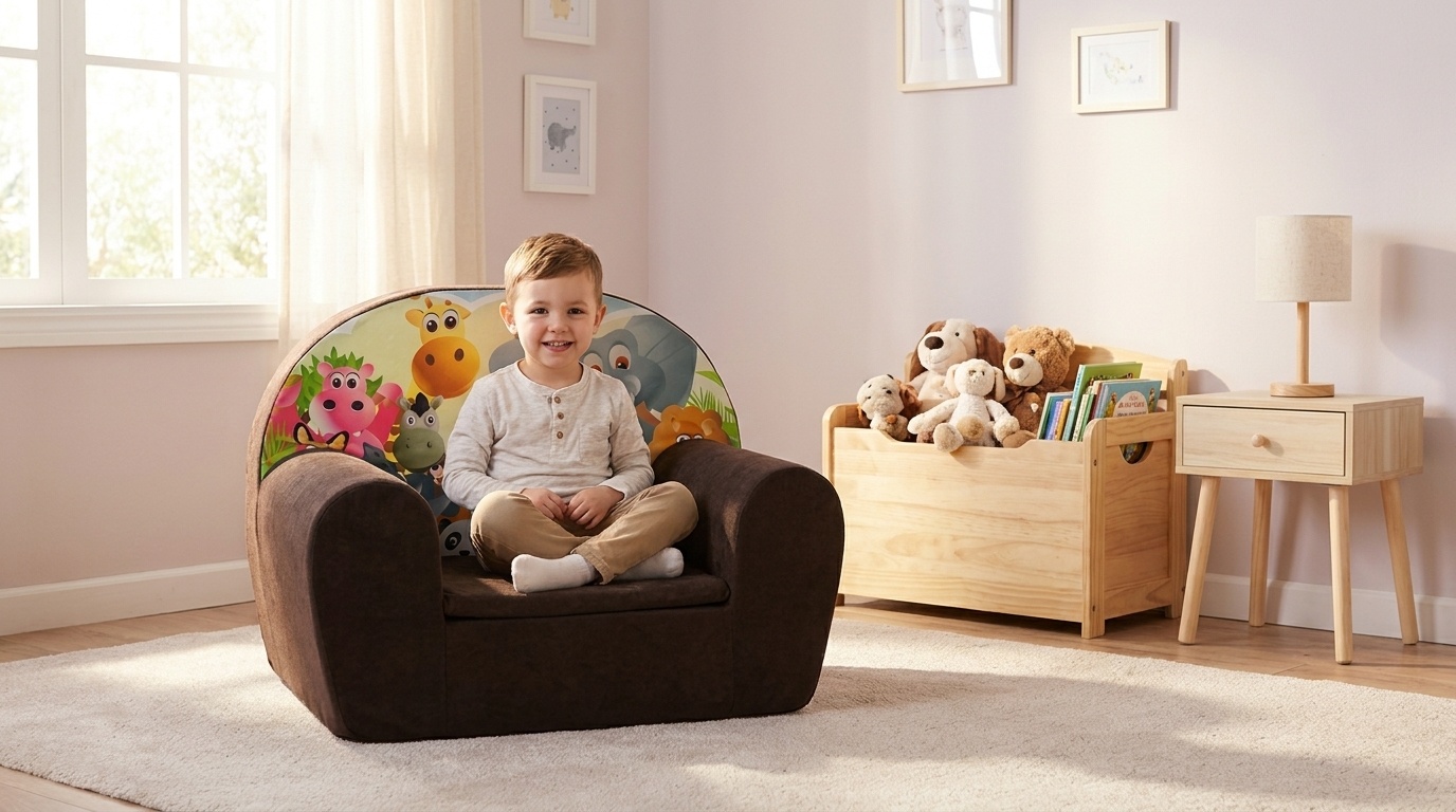 Luxe kinderstoel - kinderfauteuil - sofa - 60 x 45 - bruin - Madagaskar