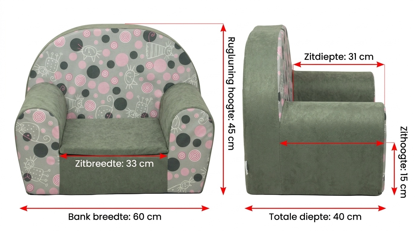 Luxe kinderstoel - kinderfauteuil - sofa - 60 x 45 - grijs - kitty