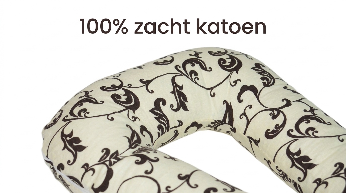 Zwangerschapskussen 100% katoen 235 cm crème met bruine blaadjespatroon
