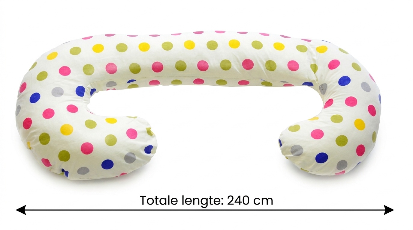 Voedingskussen - Zwangerschapskussen - 100% katoen - 240 cm - wit met kleurrijk stipjespatroon