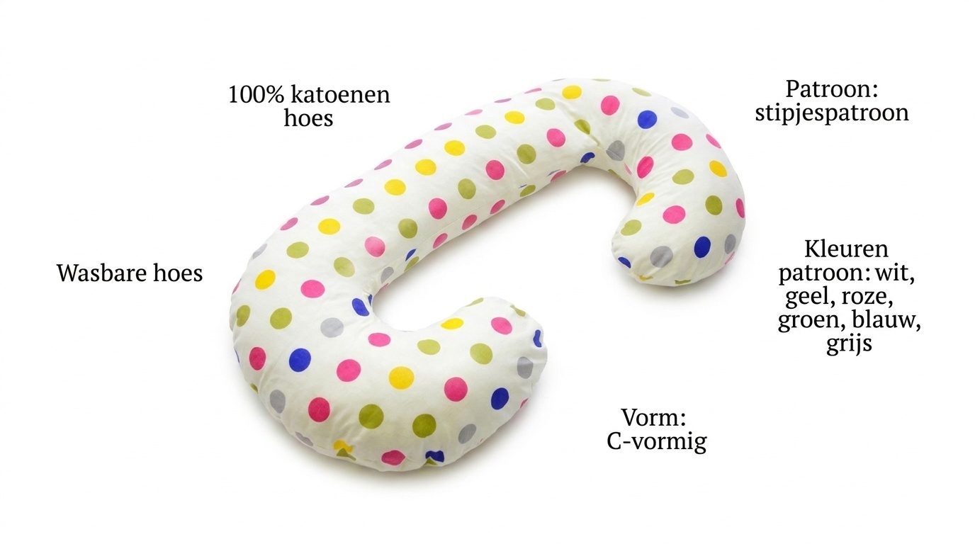 Voedingskussen - Zwangerschapskussen - 100% katoen - 240 cm - wit met kleurrijk stipjespatroon