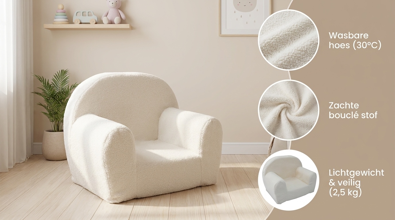 Kinderfauteuil - QUELLE - 60x40x45 cm - boucle - ecru