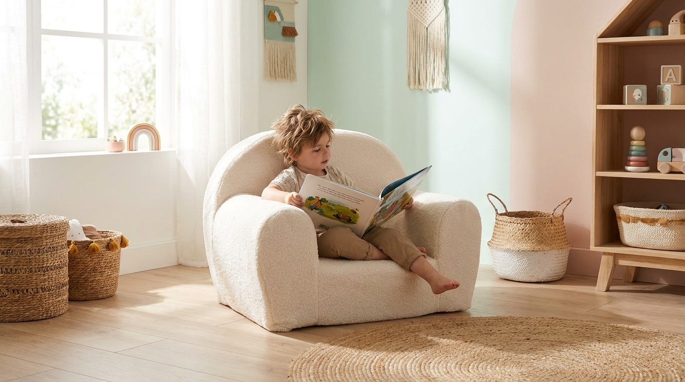 Kinderfauteuil - QUELLE - 60x40x45 cm - boucle - ecru