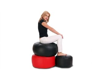 Zwarte poef kunstleer - 47x24cm - Rond - Zwart kunstleer