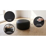 Zwarte poef kunstleer - 47x24cm - Rond - Zwart kunstleer