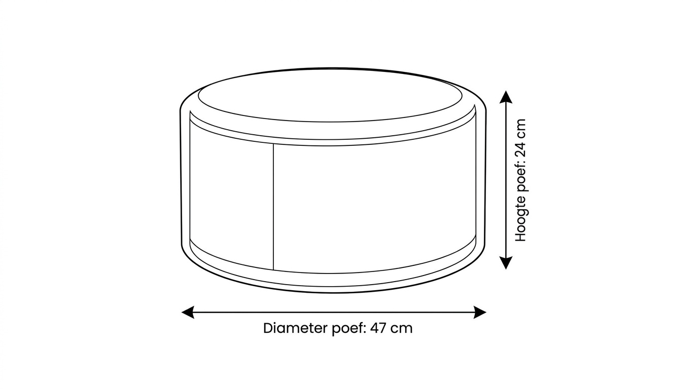 Zwarte poef kunstleer - 47x24cm - Rond - Zwart kunstleer