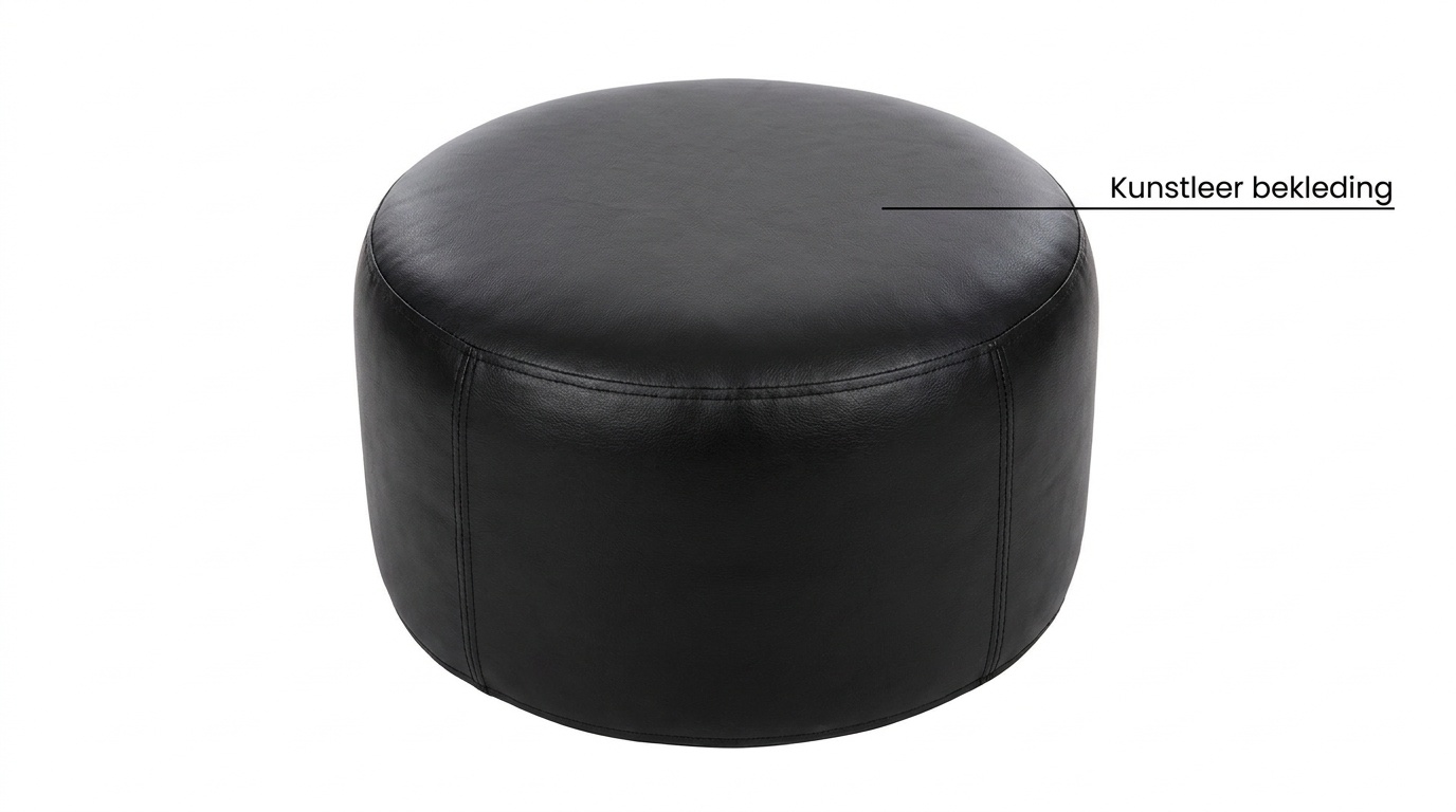 Zwarte poef kunstleer - 47x24cm - Rond - Zwart kunstleer
