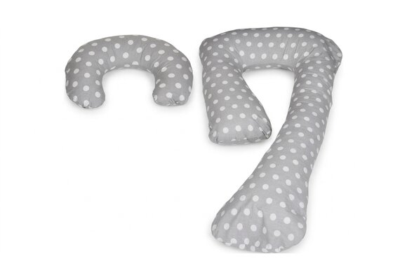 Voedingskussen - Zwangerschapskussen - set - 100% katoen - 235 cm - grijs met witte stipjespatroon