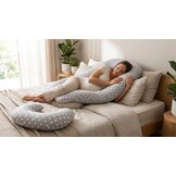 Voedingskussen - Zwangerschapskussen - set - 100% katoen - 235 cm - grijs met witte stipjespatroon