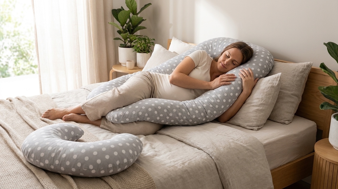 Voedingskussen - Zwangerschapskussen - set - 100% katoen - 235 cm - grijs met witte stipjespatroon