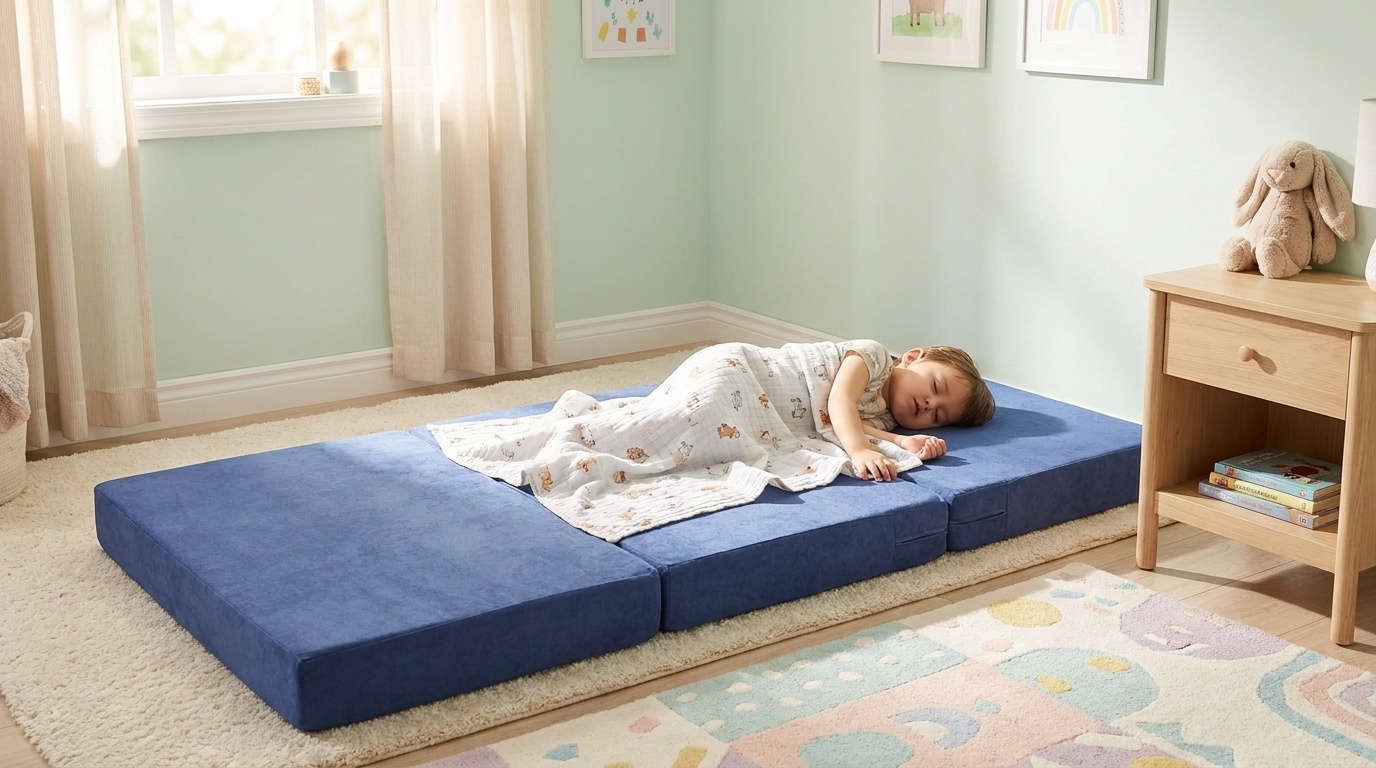 Kinder logeermatras - navy blauw - camping matras - reismatras - opvouwbaar matras - 120 x 60 x 6