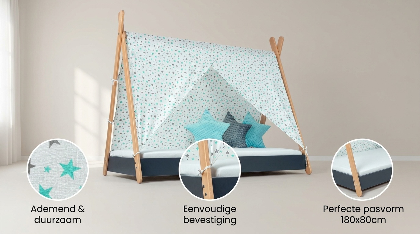 Tentdoek tipibed turqoise sterren