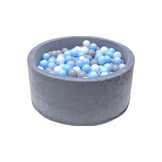 Ballenbak - stevige grijze ballenbad - 90 x 40 cm - 400 ballen Ø 7 cm - blauw, wit, grijs
