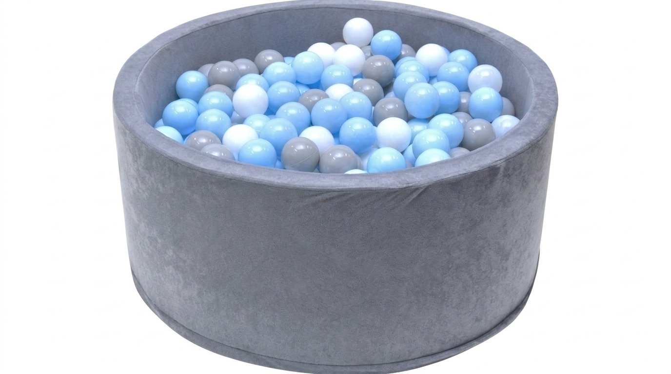 Ballenbak - stevige grijze ballenbad - 90 x 40 cm - 400 ballen Ø 7 cm - blauw, wit, grijs