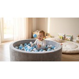 Ballenbak - stevige grijze ballenbad - 90 x 40 cm - 400 ballen Ø 7 cm - blauw, wit, grijs
