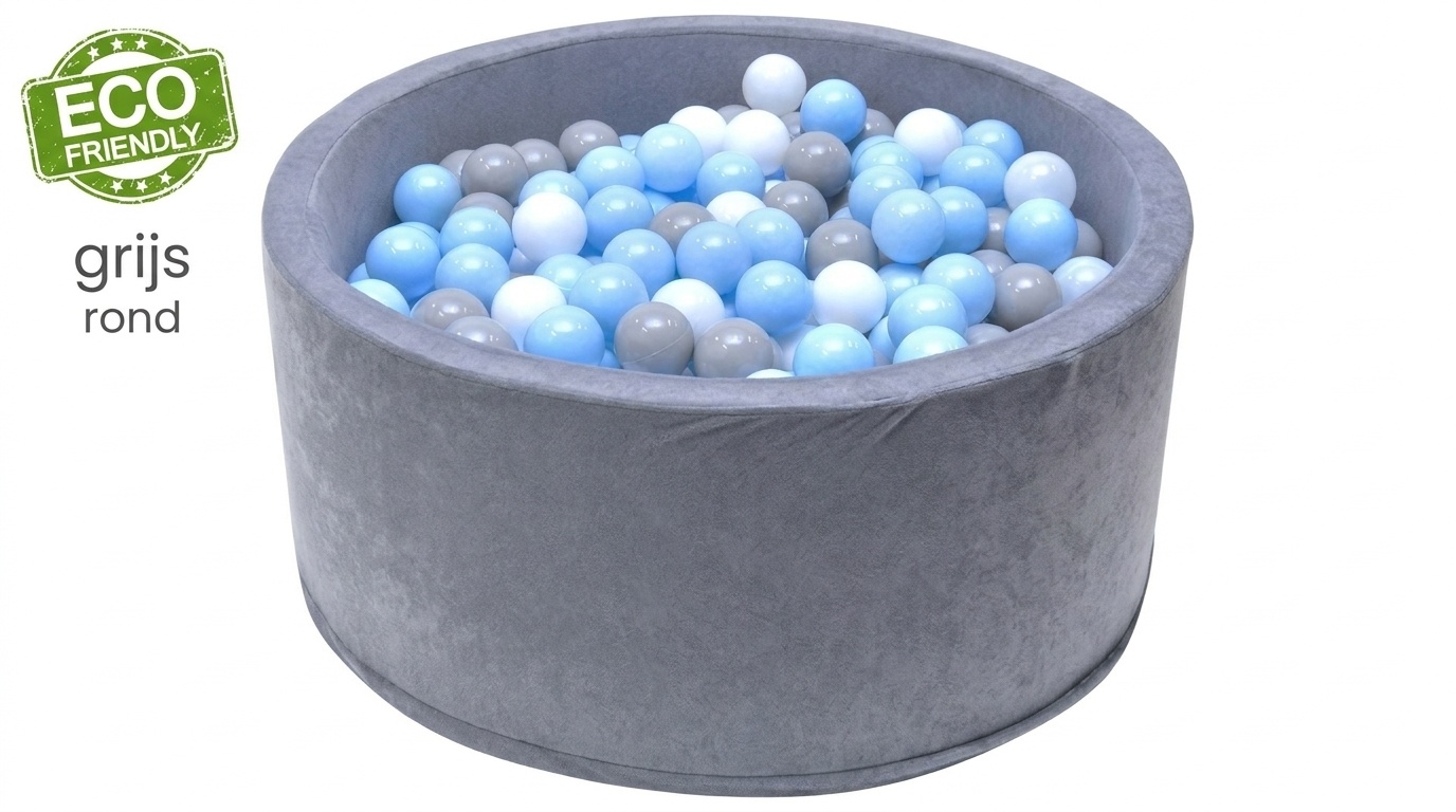Ballenbak - stevige grijze ballenbad - 90 x 40 cm - 400 ballen Ø 7 cm - blauw, wit, grijs