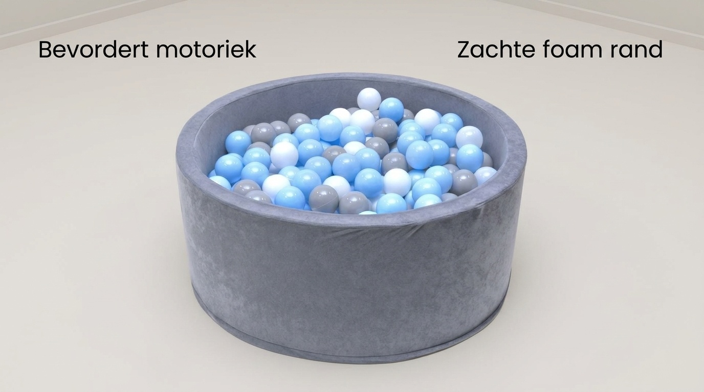 Ballenbak - stevige grijze ballenbad - 90 x 40 cm - 400 ballen Ø 7 cm - blauw, wit, grijs