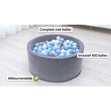 Ballenbak - stevige grijze ballenbad - 90 x 40 cm - 400 ballen Ø 7 cm - blauw, wit, grijs