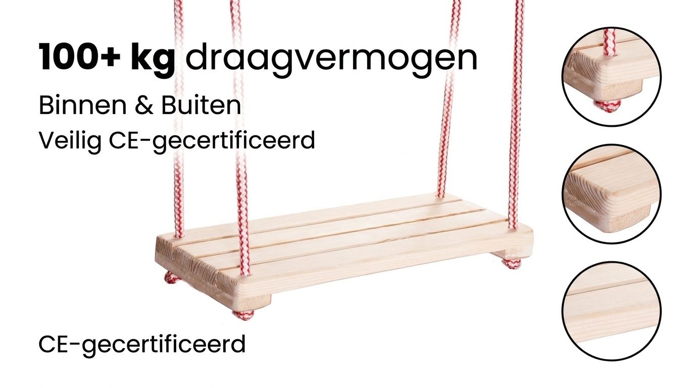 Houten schommel - 42x18 cm - naturel - rood wit