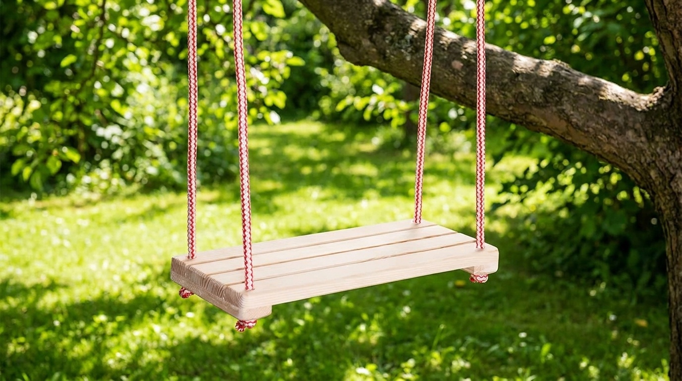Houten schommel - 42x18 cm - naturel - rood wit