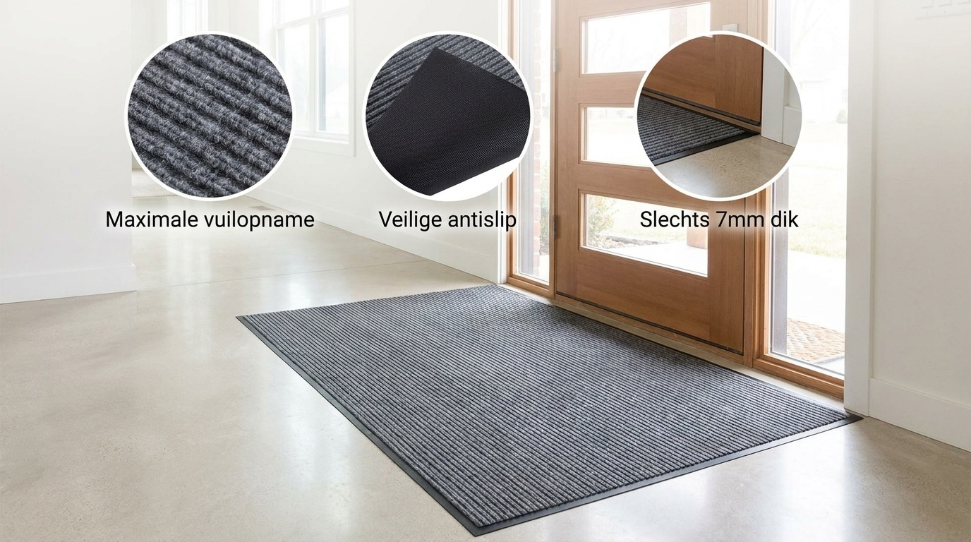 Deurmat 60x90 cm Grijs - Duurzame Droogloopmat van Polypropyleen & Rubber