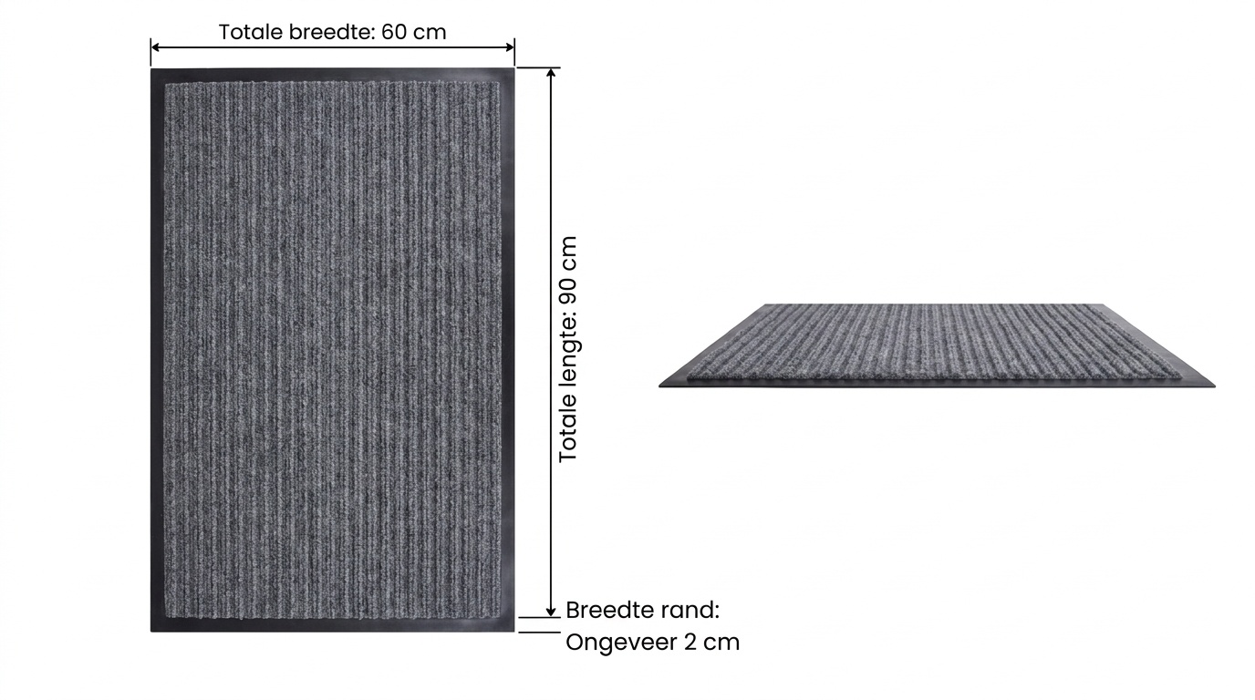Deurmat 60x90 cm Grijs - Duurzame Droogloopmat van Polypropyleen & Rubber