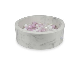 Ballenbak marmer met 200 licht roze parelmoer wit transparante ballen - 90 x 30 cm - rond