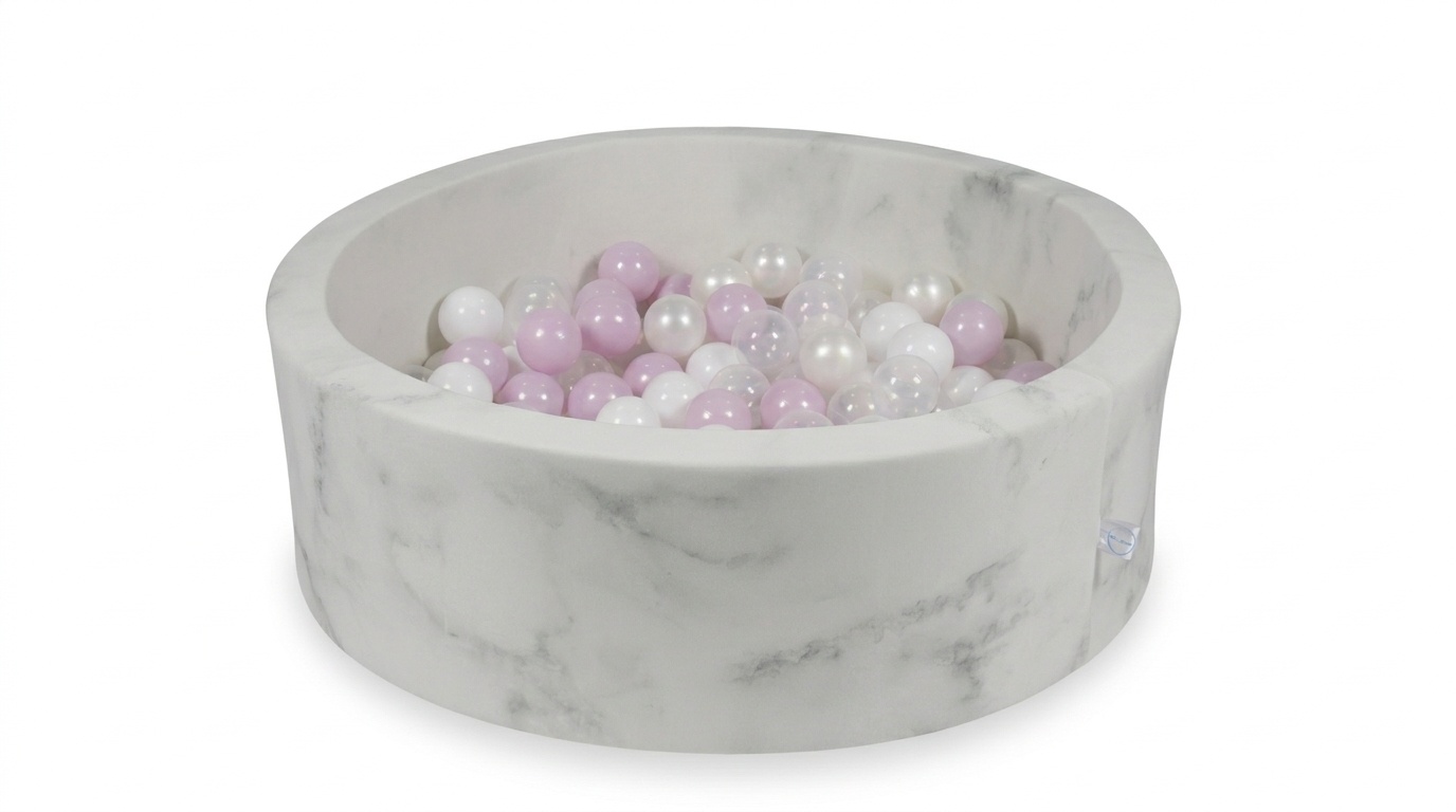 Ballenbak marmer met 200 licht roze parelmoer wit transparante ballen - 90 x 30 cm - rond