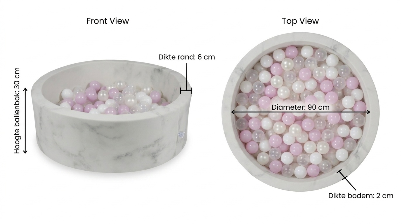 Ballenbak marmer met 200 licht roze parelmoer wit transparante ballen - 90 x 30 cm - rond