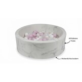 Ballenbak marmer met 200 licht roze parelmoer wit transparante ballen - 90 x 30 cm - rond