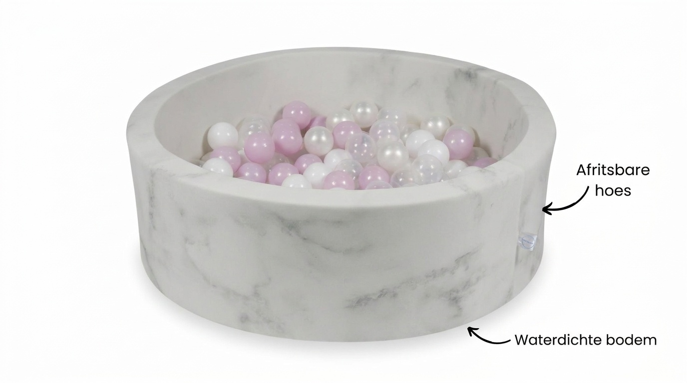 Ballenbak marmer met 200 licht roze parelmoer wit transparante ballen - 90 x 30 cm - rond