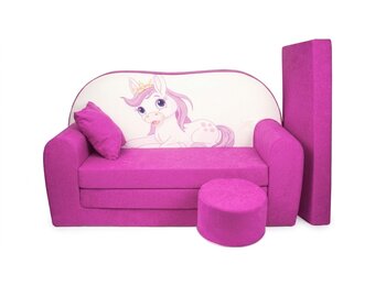 Kinder slaapbank set - logeermatras - sofa - 170 x 100 x 8 - slaapbank - roze - paard