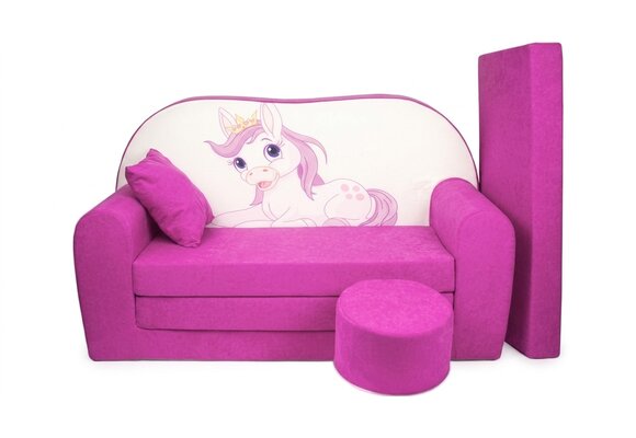 Kinder slaapbank set - logeermatras - sofa - 170 x 100 x 8 - slaapbank - roze - paard