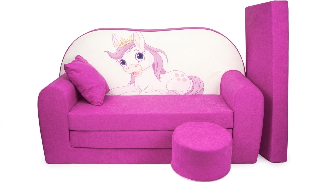 Kinder slaapbank set - logeermatras - sofa - 170 x 100 x 8 - slaapbank - roze - paard