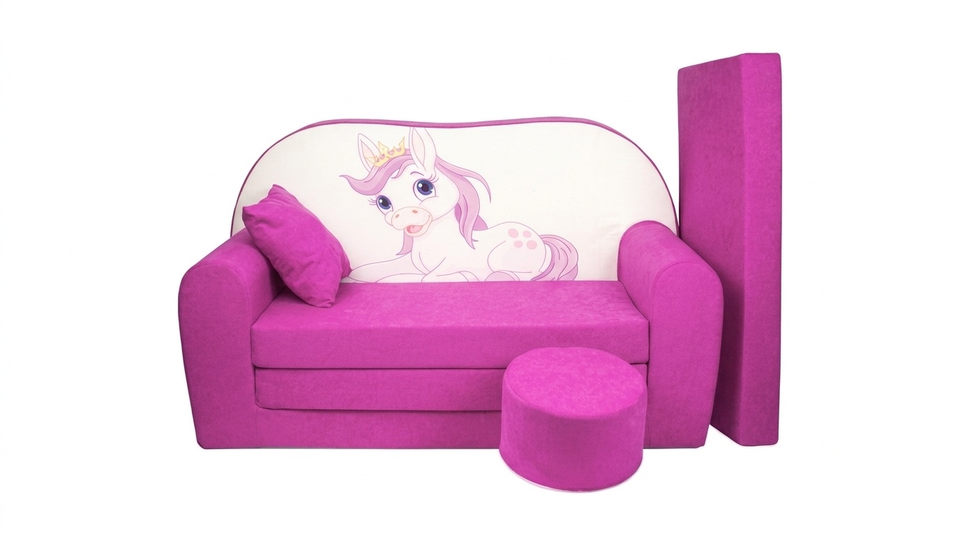 Kinder slaapbank set - logeermatras - sofa - 170 x 100 x 8 - slaapbank - roze - paard