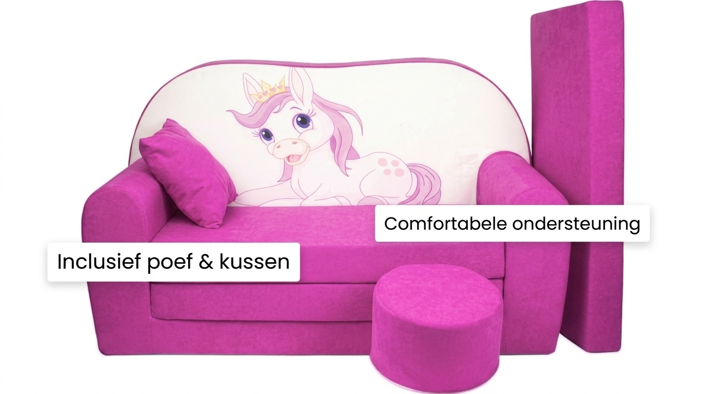 Kinder slaapbank set - logeermatras - sofa - 170 x 100 x 8 - slaapbank - roze - paard