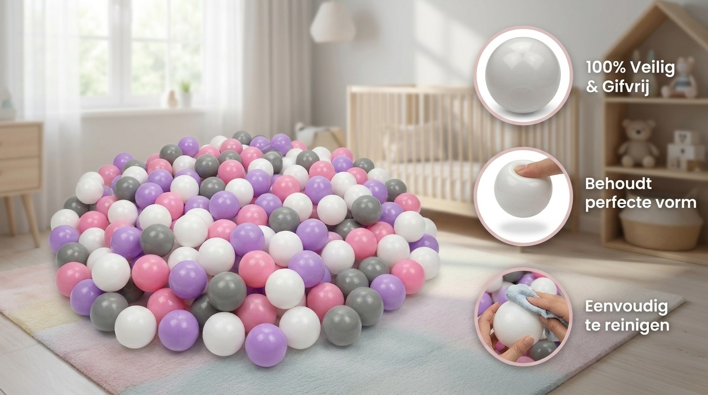 Ballenbak ballen 500 stuks 7cm, wit, roze, grijs, paars