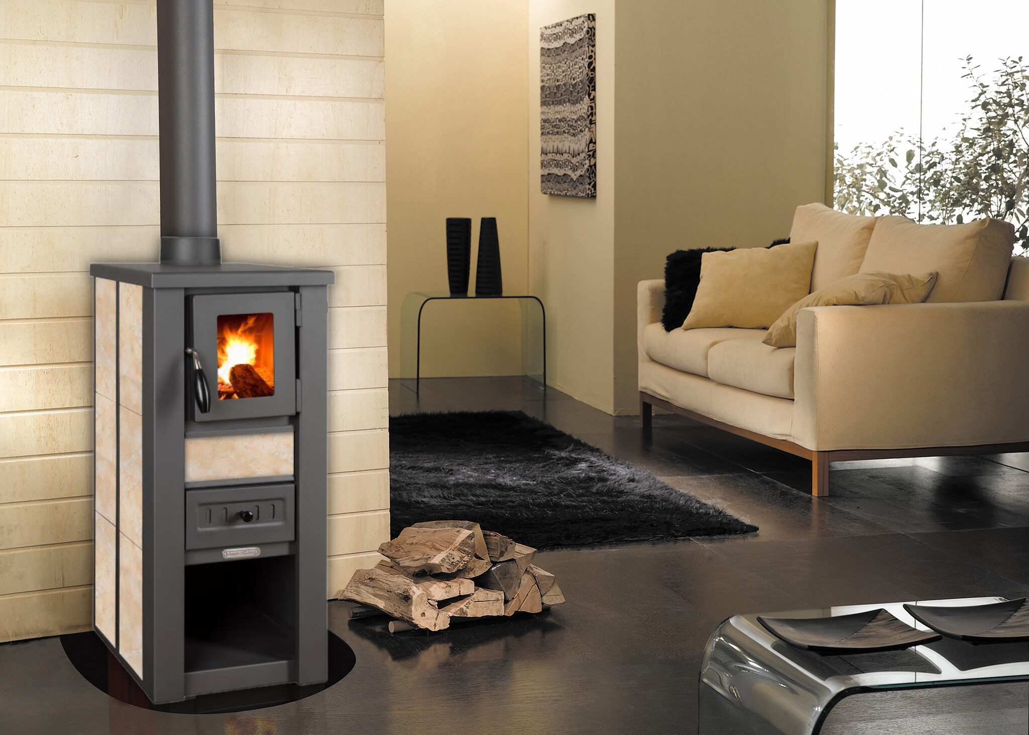 Houtkachel - Pro-Termo Lava Ceramic - 6 kW - beige