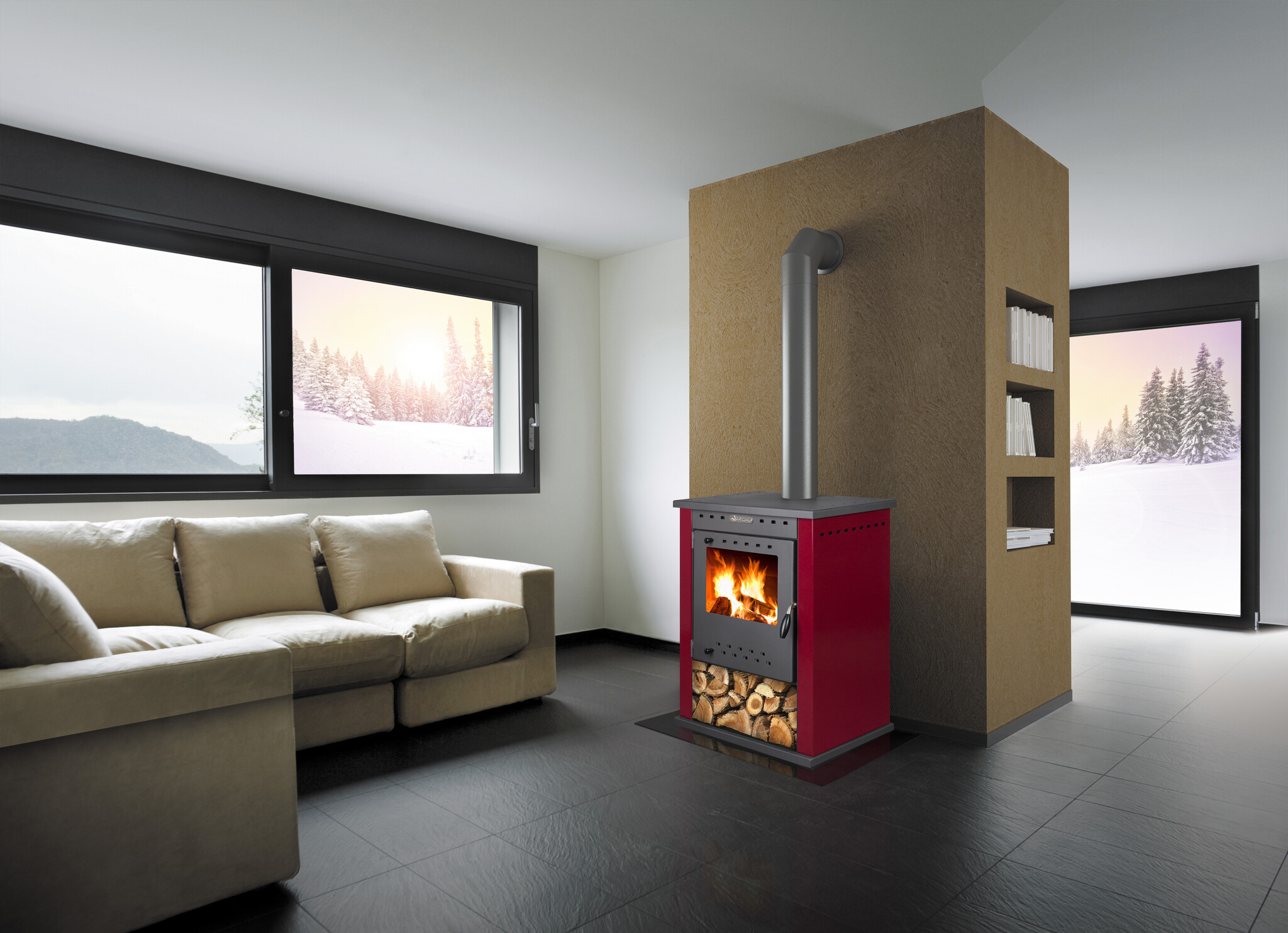 Houtkachel - Pro-Termo Fenix Color - 12 kW - rood