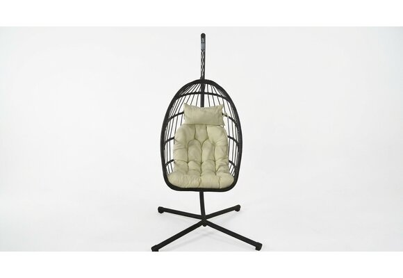 Inklapbare hangstoel egg chair - zwart - beige kussens