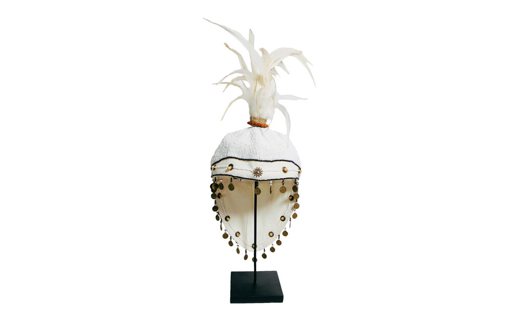 The Fully Beaded Hat on Stand - White
