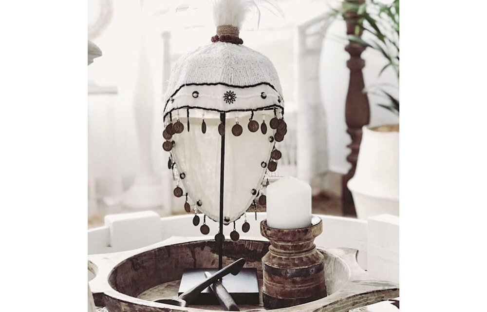 The Fully Beaded Hat on Stand - White