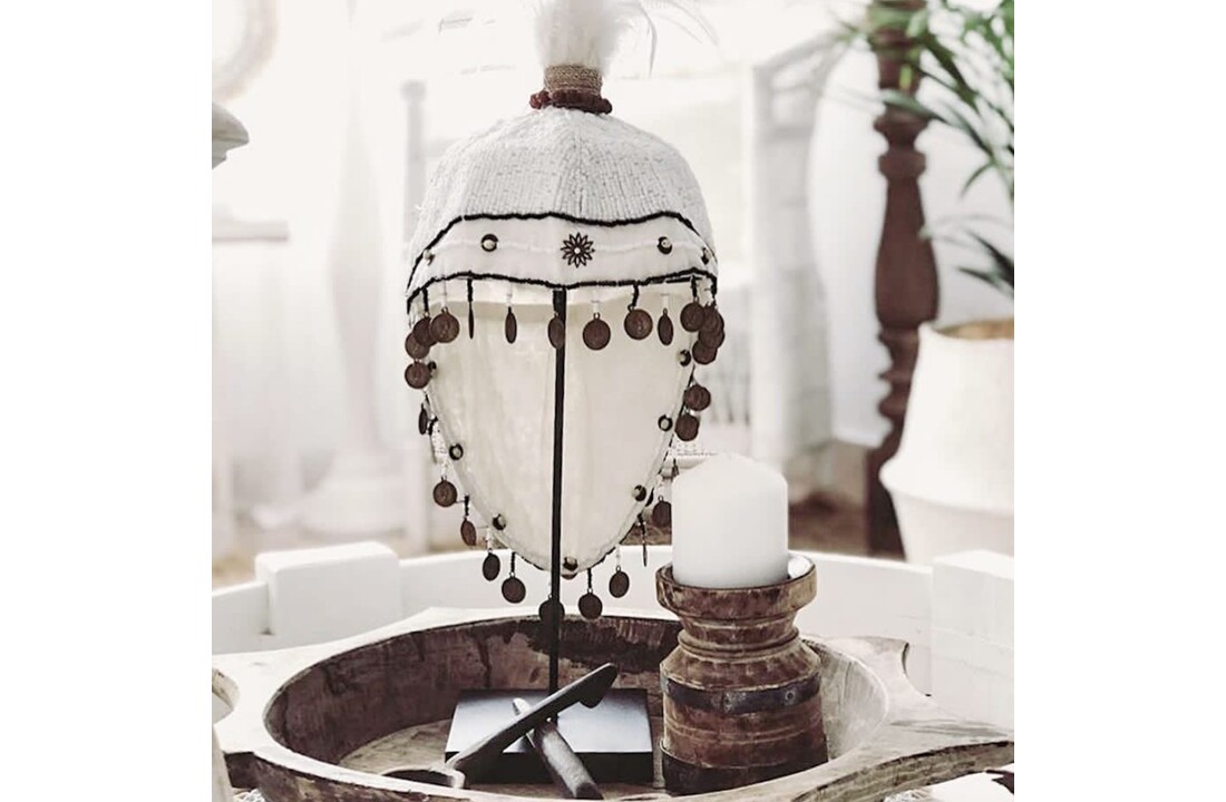 The Fully Beaded Hat on Stand - White