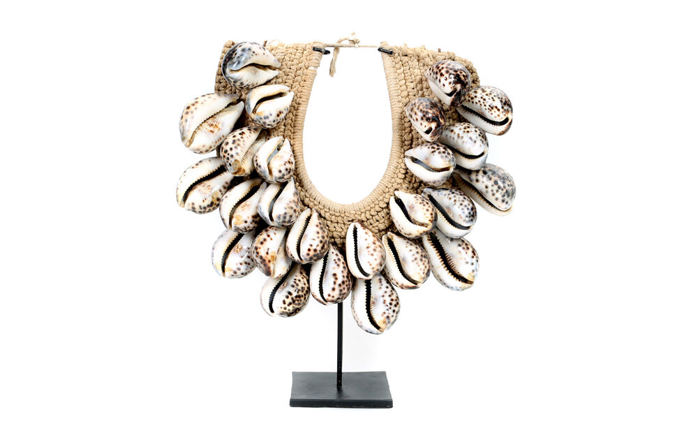 The Tiger Cowrie Necklace on Stand - Brown