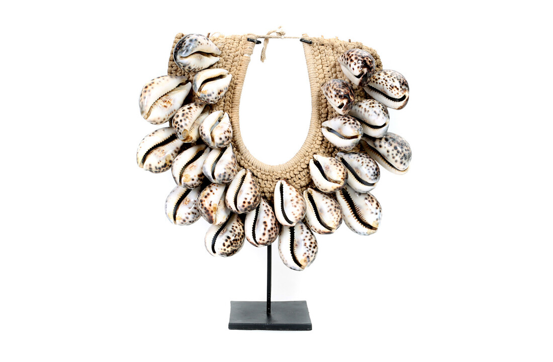 The Tiger Cowrie Necklace on Stand - Brown