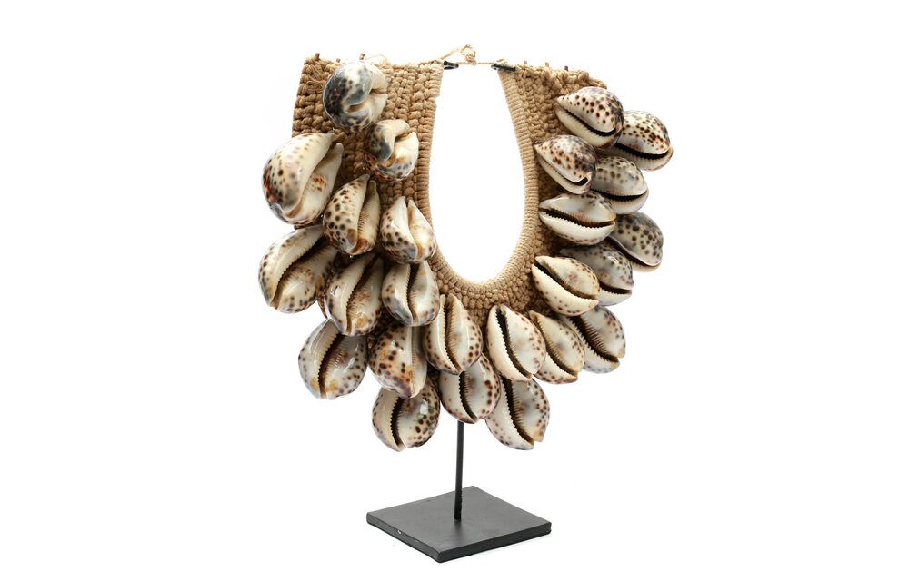 The Tiger Cowrie Necklace on Stand - Brown
