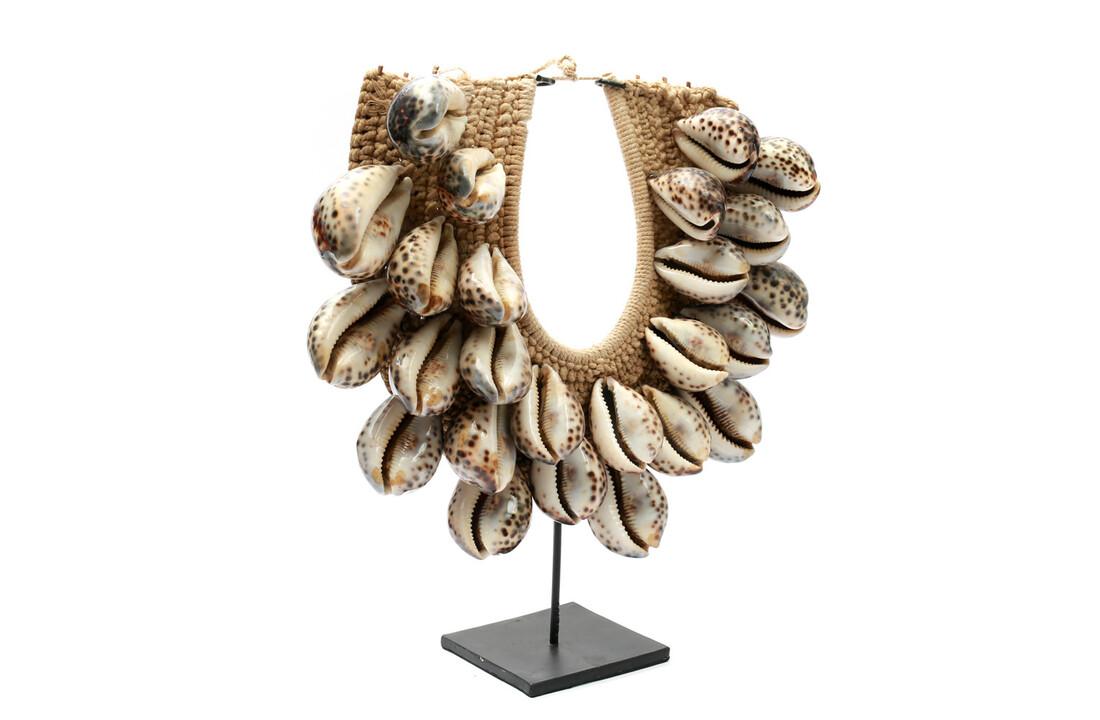 The Tiger Cowrie Necklace on Stand - Brown