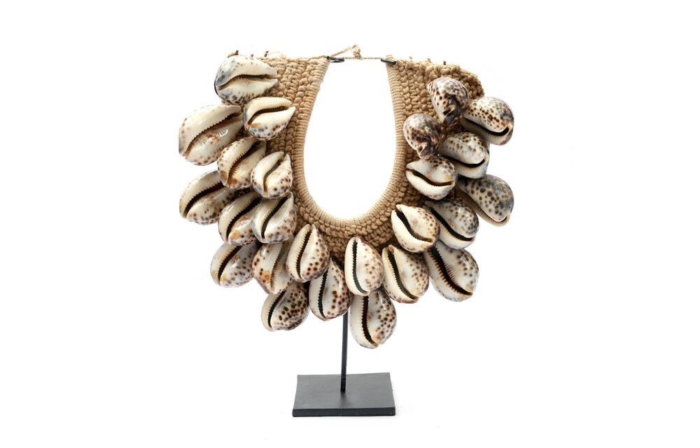 The Tiger Cowrie Necklace on Stand - Brown