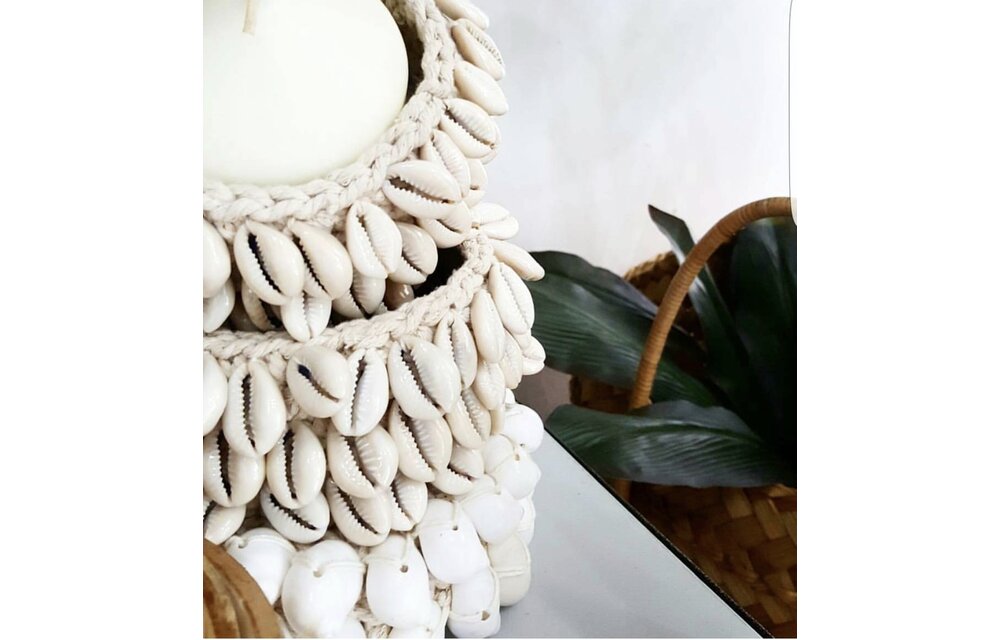 The Cowrie Macrame Candle Holder - Natural S